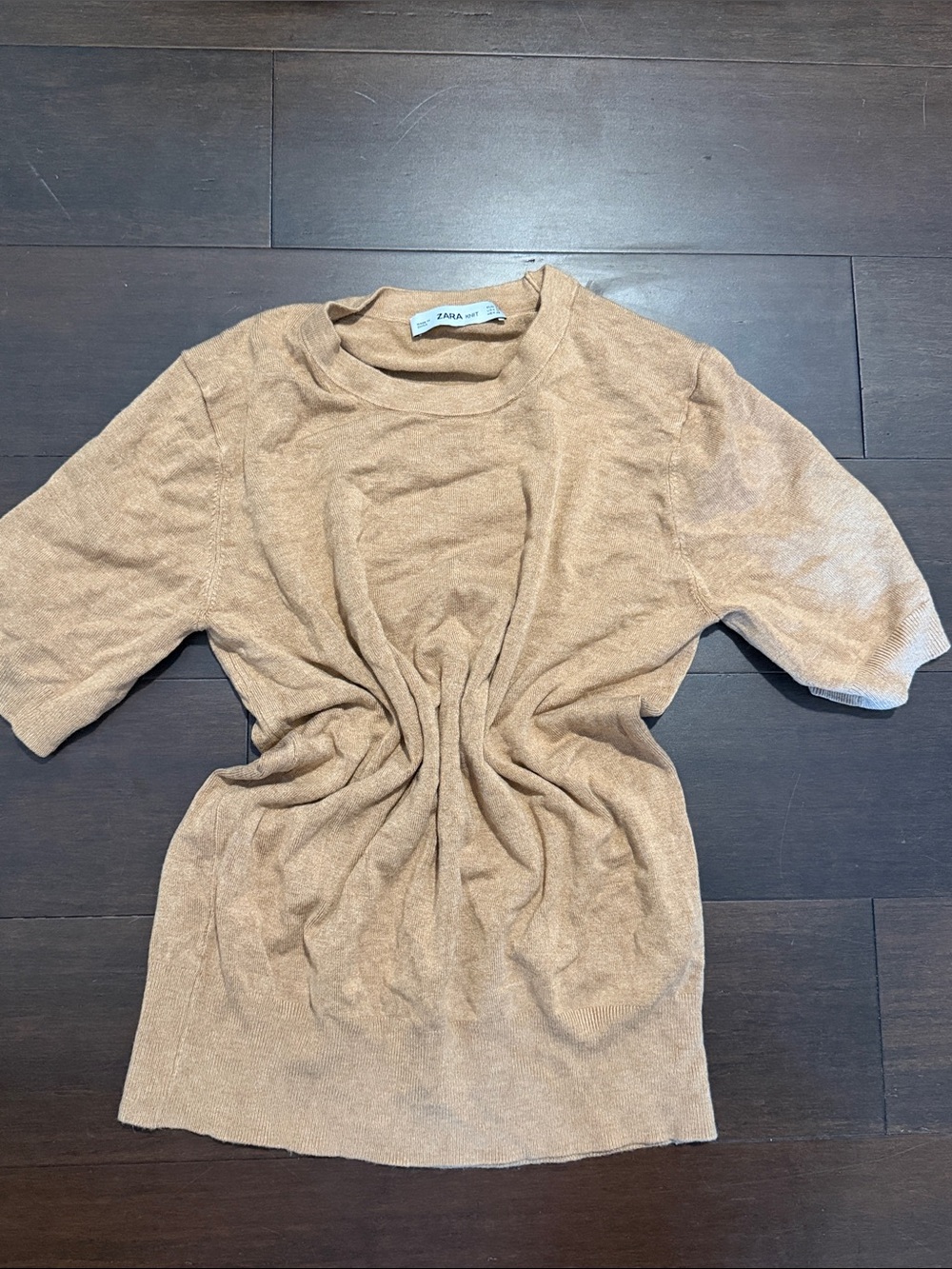ZARA Tan Short-Sleeve Knit Tee